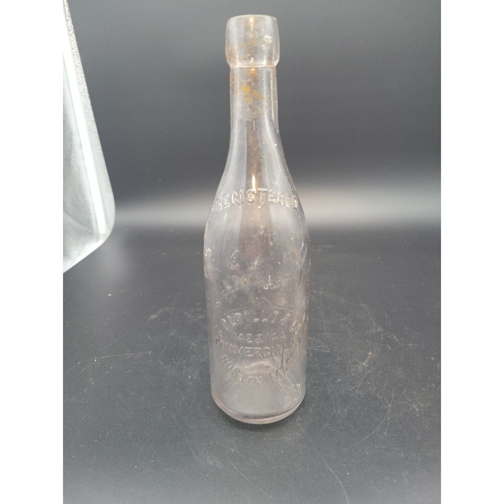 Vtg Clear Beer? Soda? Lightening? Bottle Capillo & Co, Commercial St Boston MA